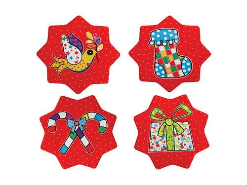 Donna Sharam Wonderland Star Shape Coaster 10.5cm Set Of 4 Red