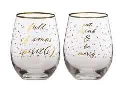 Celebrations Stemless Glass 500ML Set Of 2 Full Of Christmas Spirit(s)/Eat, Drink & Be Merry