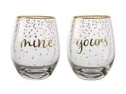 Celebrations Stemless Glass 500ML Set Of 2 Mine Yours Gift Boxed