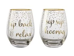 Celebrations Stemless Glass 500ML Set Of 2 Relax Hooray Gift Boxed