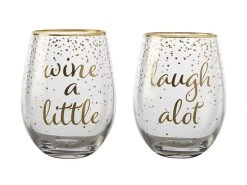 Celebrations Stemless Glass 500ML Set Of 2 Wine Laugh Gift Boxed