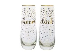 Celebrations Stemless Flute 300ML Set Of 2 Cheers Clink Gift Boxed
