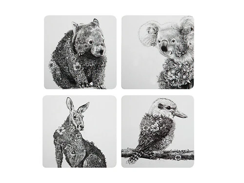 Marini Ferlazzo Animals Of Australia Cork Back Coaster 10.5cm Set Of 4 Gift Boxed