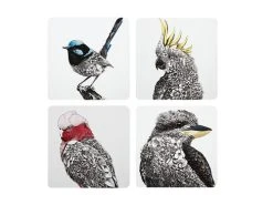 Marini Ferlazzo Birds Of Australia Cork Back Coaster 10.5cm Set Of 4 Gift Boxed
