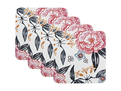 Peony Cork Back Coaster 10.5cm Set Of 4 Gift Boxed