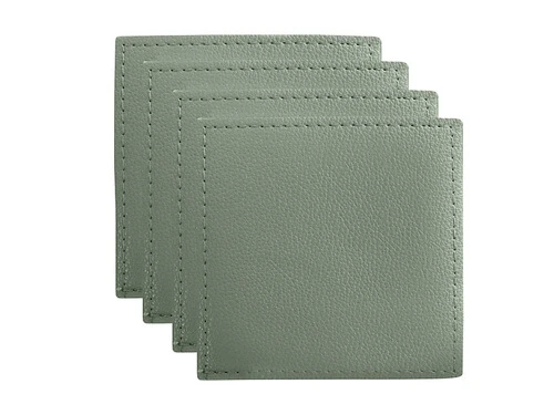 Table Accents Leather Look Cowhide Coaster 10x10cm Set Of 4 Sage
