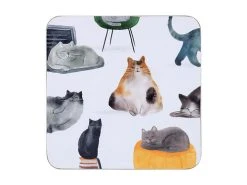 Marc Martin Feline Friends Cork Back Coaster 10.5cm Set Of 4 Gift Boxed