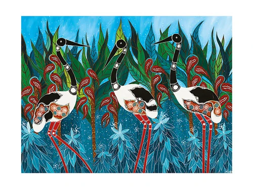 Melanie Hava Jugaig-Bana-Wabu Tea Towel 50x70cm Jabirus Blue