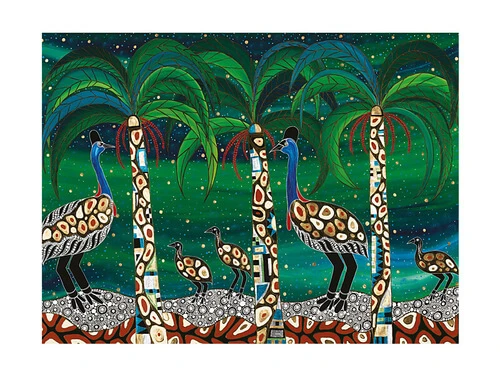 Melanie Hava Jugaig-Bana-Wabu Tea Towel 50x70cm Cassowaries Home - Image 2