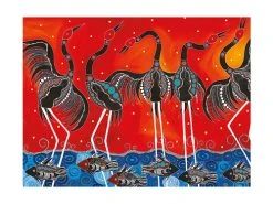 Melanie Hava Jugaig-Bana-Wabu Tea Towel 50x70cm Brolgas' Symphony