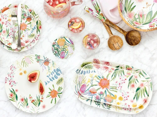 Royal Botanic Gardens Native Blooms Footed Bowl Wood Enamel 24x13.5cm - Image 2