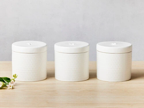 White Basics Diamonds Canister 600ML Set Of 3 Gift Boxed - Image 2
